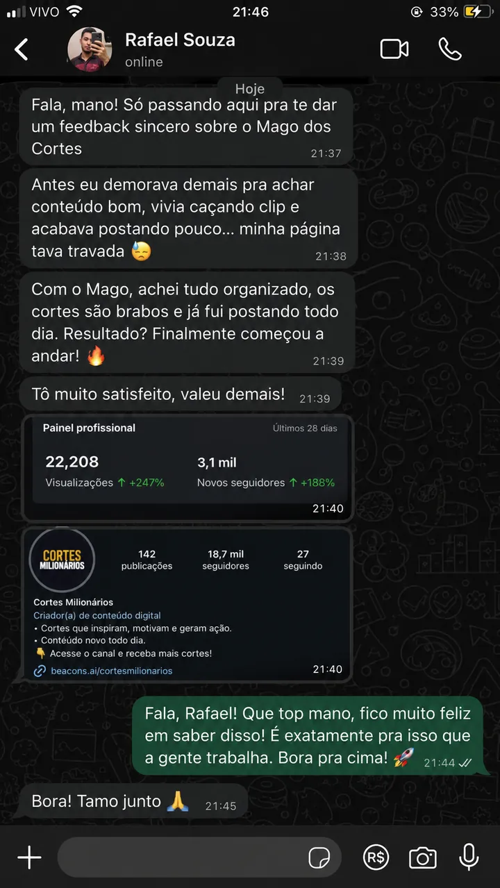 Feedback enviado por cliente do Portal do Mago