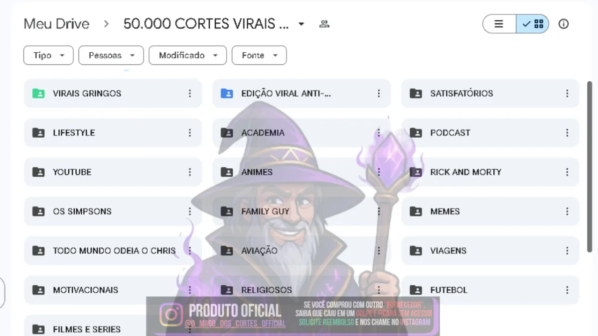 Catálogo do Pack Mago dos Cortes no Google Drive com pastas por nicho